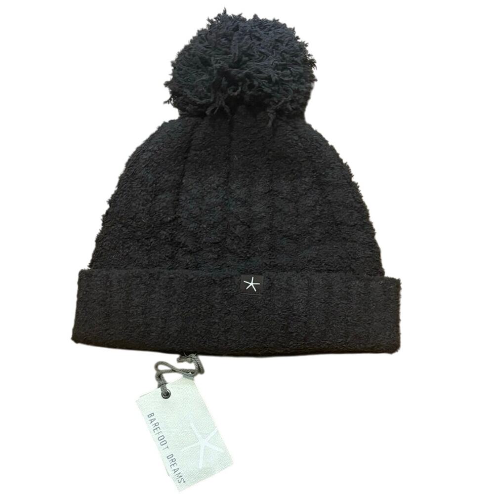 NWT Barefoot Dreams CozyChic Cable Beanie W/ Pom Pom Dark Brown One Size
